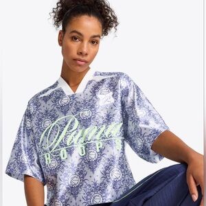 Puma Women's White and Blue Graphic Jersey